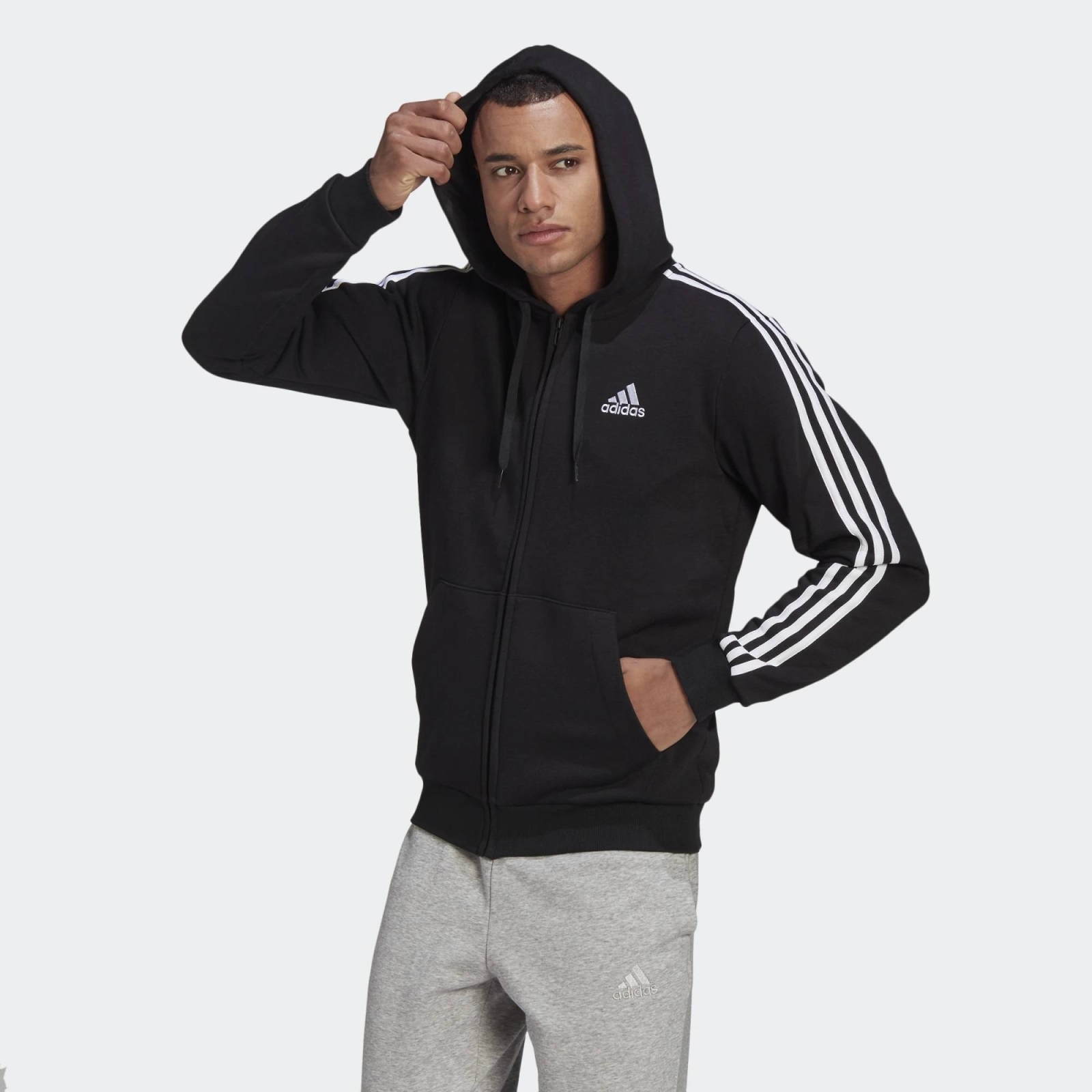 ADIDAS MENS 3-STRIPES ZIP HOODIE