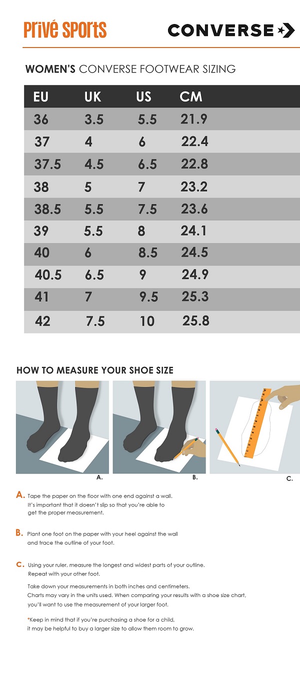 converse shoe size comparison